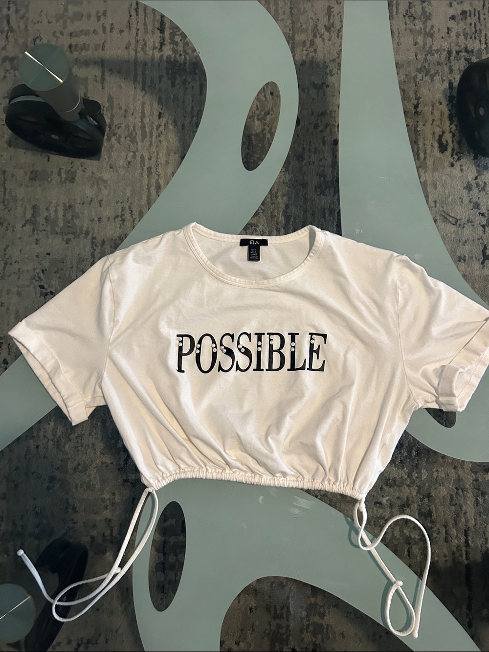 ELA White 'POSSIBLE' Drawstring Crop Top